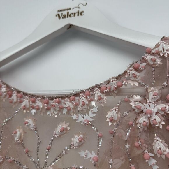 Unbranded Vintage Pink Beaded Sheer Sleeveless Overlay Womens XS-S - Picture 6 of 16